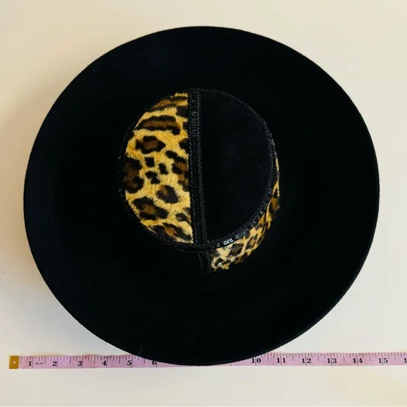 Vtg.Sonni 100% wool felt wide brim hat with faux fur and sequins.One Size